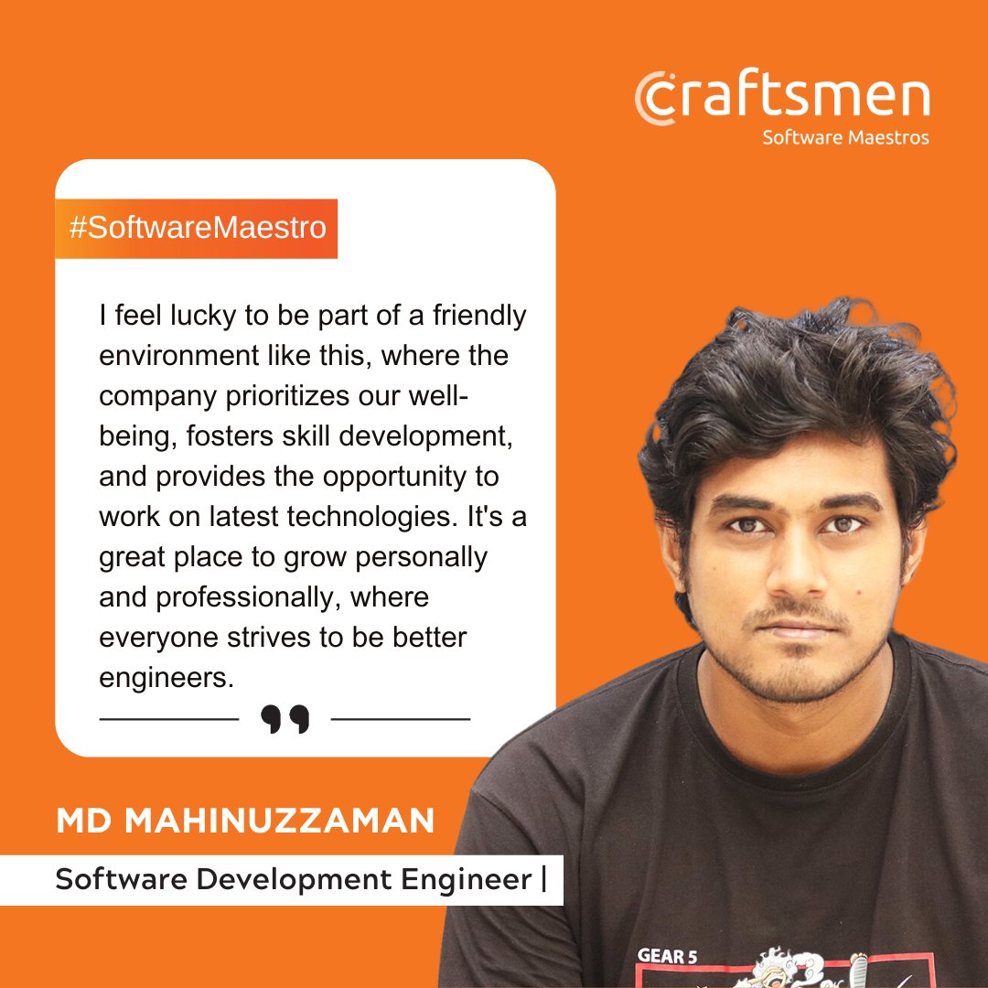 𝐎𝐮𝐫 𝐏𝐞𝐨𝐩𝐥𝐞 𝐚𝐫𝐞 𝐎𝐮𝐫 𝐌𝐚𝐬𝐬𝐢𝐯𝐞 𝐒𝐭𝐫𝐞𝐧𝐠𝐭𝐡 

Your positivity and support mean the world to us! We foster a supportive environment where every voice is heard. 

#OurPeopleOurStrength #Craftsmen #LifeAtCraftsmen #HomeofSoftwareMaestros