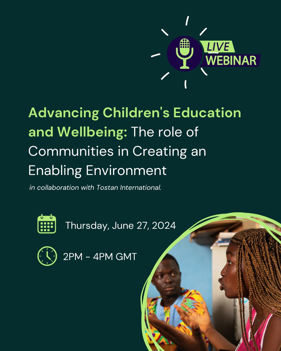 Global4Children's tweet photo. 💻 [Virtual Event] Advancing Children's Education and Wellbeing: The role of Communities in Creating an Enabling Environment with @Tostan 
 
📆: Thursday, June 27th
⏰: 2PM - 4PM GMT 
📲 : https://t.co/nTk8t9ugCK

Stay tuned for more details on our panelists and moderator! https://t.co/STca4hFxSV