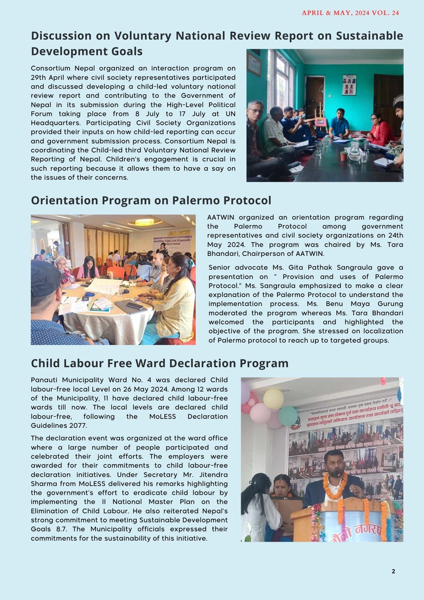 Alliance87Nepal's tweet photo. We are pleased to share our monthly newsletter of April and May 2024. #saynotochildlabor #stopchildlabour #stophumantrafficking #Alliance8.7 #Alliance8.7Secretariat #pathfinder #Nepal https://t.co/NnnHPUjDig