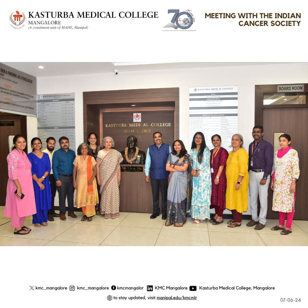 Uniting for a Cause: KMC Mangalore teams up with the Indian Cancer Society for a meeting to explore collaboration opportunities on enhancing cervical cancer screening and prevention. 

Together, we aim to make a substantial impact on women's health. 

#Cancer #Awareness