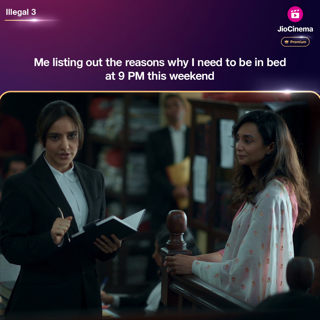 HotstarReality's tweet photo. I hereby motion for a 9 PM bedtime to prevent the crime of crankiness! ⚖️😴

#Illegal3 now streaming, exclusively on JioCinema Premium.

Available in Hindi, Marathi, Tamil, Telugu, Kannada and Bengali

Subscribe to JioCinema Premium at Rs.29 per month.
Exclusive content. Ad-free. Any device. Up to 4K.

@Officialneha @itspiyushmishra
@akshay0beroi #SatyadeepMisra  @neilbhoopalam @AsheemaVardaan @theanshumanm @dubeyira @kaur_achint @kritivij @samarmumbaikhan #AdityaPittie @juggernaut_in10 #VivianSahi  #RadhikaAnand @sudnigga @bharatmisr @manuchobe #JioCinema

#Illegal3OnJioCinema #JioCinemaPremium #Illegal
