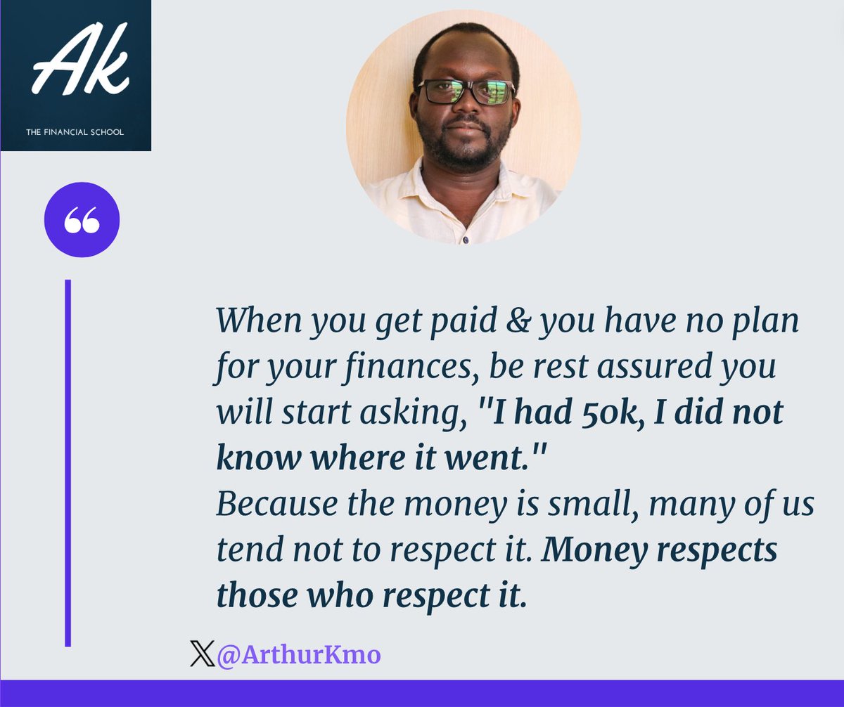 ArthurKmo's tweet photo. #FinancialFriday
When you get paid & you have no plan for your finances, be rest assured you will start asking, "I had 50k, I did not know where it went."
Because the money is small, many of us tend not to respect it.
Money respects those who respect it.
#RespectMoney https://t.co/eW4BNanzKI