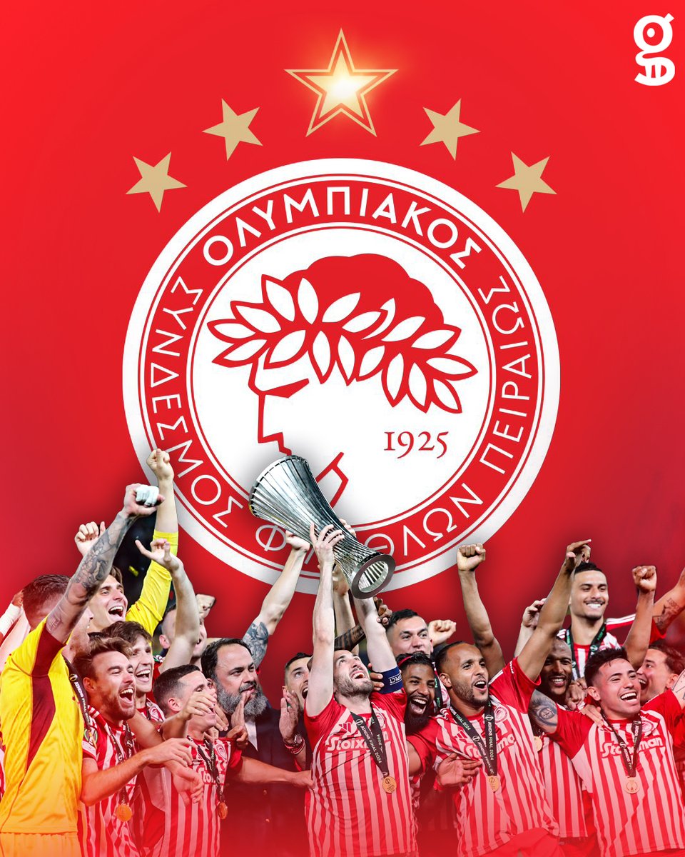 gazzetta_gr's tweet photo. 🔴⚪️5️⃣⭐ Ένας Ολυμπιακός πέντε... αστέρων!

Το έμβλημα του Ολυμπιακού έχει πλέον πέντε αστέρια, καθώς στο κέντρο, ανάμεσα από τα τέσσερα αστέρια των πρωταθλημάτων βρίσκεται και το αστέρι για το για την κατάκτηση του Conference League!

Ανάμεσα στα τέσσερα αστέρια (ένα για κάθε δεκάδα πρωταθλημάτων) για τα 47 πρωταθλήματα του συλλόγου υπάρχει πλέον και ένα για το πρώτο ευρωπαϊκό τρόπαιο ελληνικής ομάδας στο ποδόσφαιρο σε επίπεδο ανδρών.

#OlympiacosFC