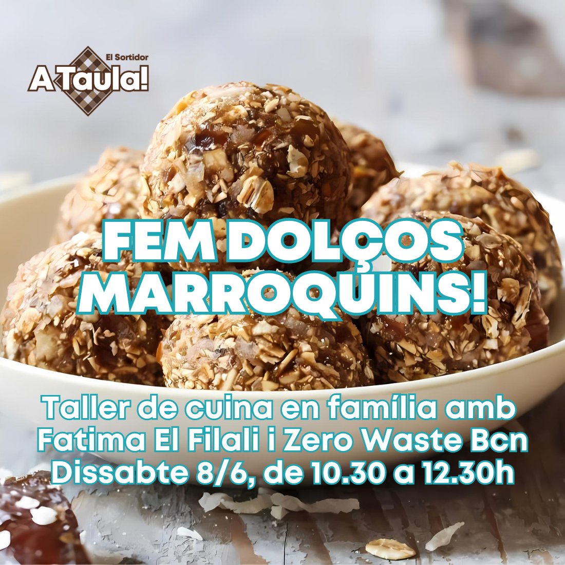 👩‍🍳 Demà descobrirem la riquesa i la diversitat culinària marroquina i les influències que s’entrellacen amb la nostra cuina.

▶️ Farem dolços a base de dàtils i fruits secs tot deixant-nos endur per aromes de fruits, herbes i espècies.

🔴 Últimes places!: bit.ly/45bhUWR