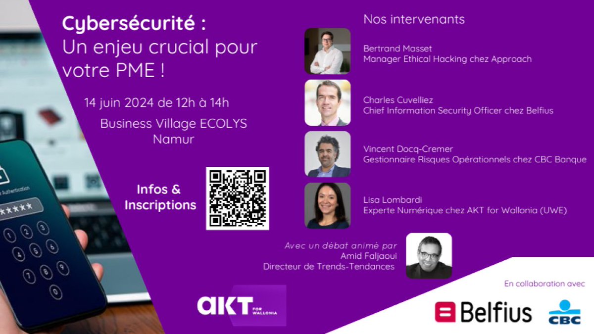 📢 LAST CALL 📢 Cybersécurité : un enjeu crucial pour votre PME !  Rejoignez-nous ce 14 juin à Ecolys (Namur) 
✅Inscriptions : fa2ostn2rig.typeform.com/to/YClSNQvY 📅

#cybersécurité #entreprise #event #AKT <a href="/CBC_BE/">CBC Banque&Assurance</a>  <a href="/Belfius/">Belfius</a>