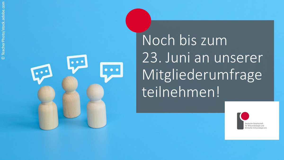Dt. Ges. f. Rheumatologie u. Klinische Immunologie (@dgrh_tweets) on Twitter photo Mitglied der DGRh? Nehmen Sie an unserer Mitgliederumfrage teil! Beantworten Sie Fragen zu Themen wie der Organisation des Kongresses, unserer Fachzeitschrift & Website. Bis zum 23. Juni teilnehmen! Zur Umfrage im passwortgeschützten Bereich der Website: dgrh.de/Start/Mitglied…. Mitglied der DGRh? Nehmen Sie an unserer Mitgliederumfrage teil! Beantworten Sie Fragen zu Themen wie der Organisation des Kongresses, unserer Fachzeitschrift & Website. Bis zum 23. Juni teilnehmen! Zur Umfrage im passwortgeschützten Bereich der Website: dgrh.de/Start/Mitglied….