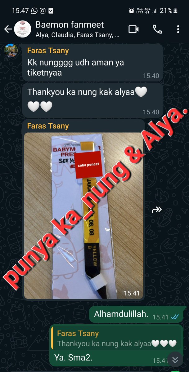 ka_nuungg's tweet photo. 6. Testie Tiket Wts Fanmeet Baby Monster In Jakarta.
Kebtulan cust nuker sndri. Jd aku kash surat kuasa. Alhamdulillah kita ( @alyfbe) amanh ya. 🥰🥰
#SEEYOUTHERE_in_JKT
#SEEYOUTHERE
#BABYMONSTER_PRESENTS
#BabyMonster_in_JKT https://t.co/fmYNaz7Z98