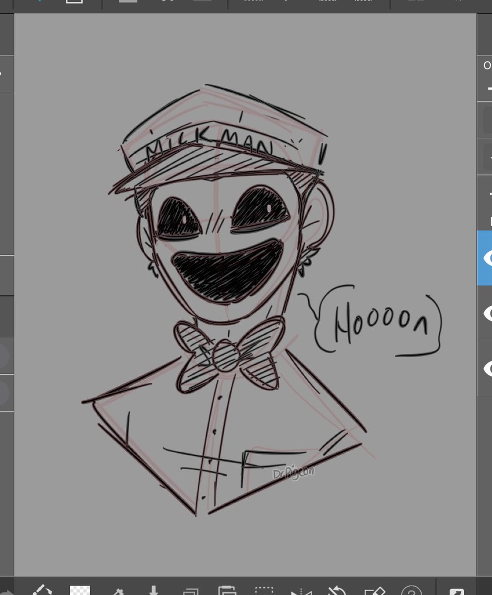 DrPigeon_'s tweet photo. I am currently painfully sleep deprived  and have an appointment in less than an hour so here’s a messy sketch of the Hooooon man everyone loves from That’s Not My Neighbour 

#FrancisMosses #HoonMan #ThatsNotMyNeighbor https://t.co/dBDdj5rR2O
