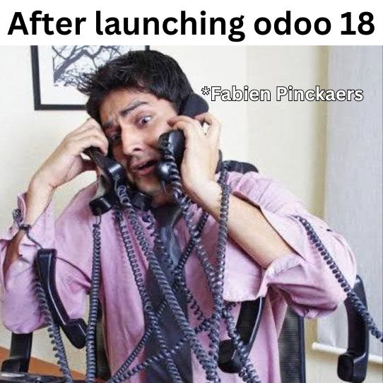 future glimese, after launching odoo18, and <a href="/fpodoo/">Fabien Pinckaers</a>  suddenly becomes the busiest man on the planet! 📞😂

#Odoo18 #BusyFabien #LaunchDay #Odoo #Meme