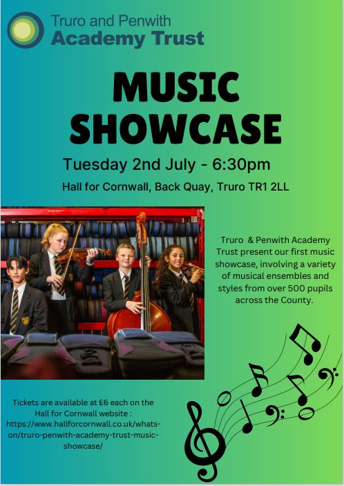 Truro &amp; Penwith Academy Trust’s Musical Showcase! 🎻🎵🎷
We are proud to present our first Musical Showcase featuring 500 pupils from across the County performing a variety of musical ensembles and styles🥁🎵🎤