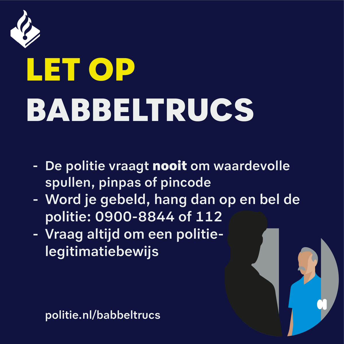 ⚠️ Wij krijgen veel telefoontjes van mensen die gebeld zijn door een nepagent die vraagt naar de aanwezigheid van waardevolle spullen. Wij bellen nooit met zo’n vraag en komen ook geen pinpas, geld en waardevolle spullen ophalen. Delen=helpen! 

Tips 👉 politie.nl/nieuws/2024/ju…
