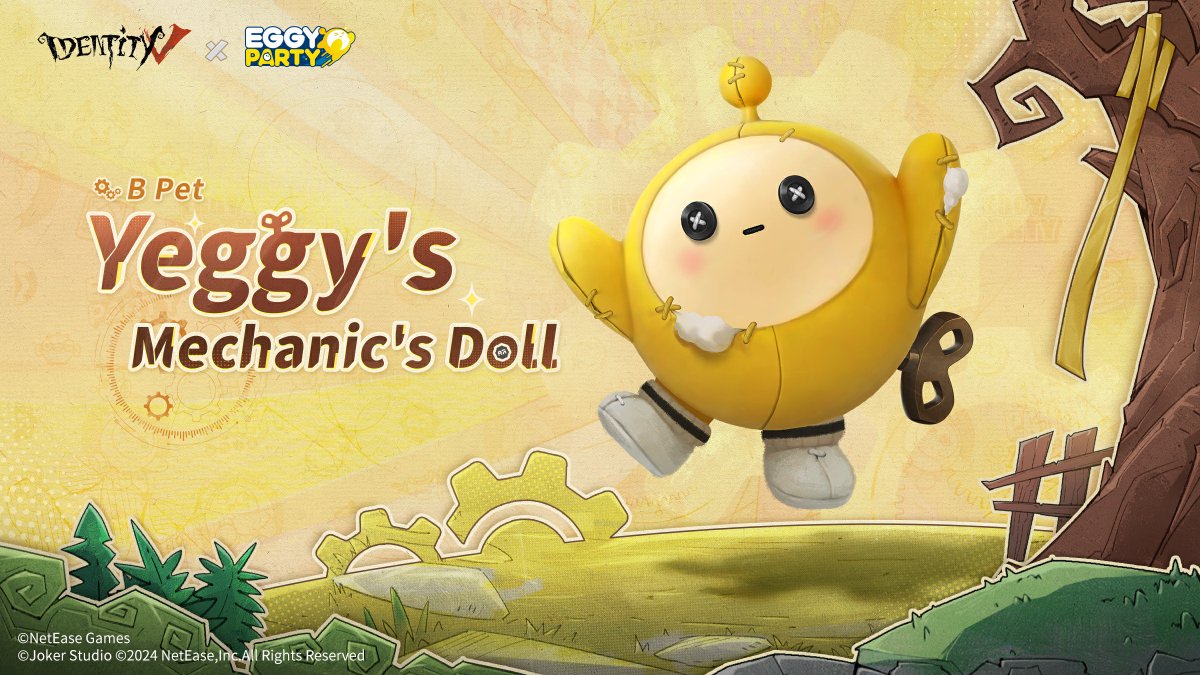 GameIdentityV's tweet photo. The cute B Pet Survivor - Yeggy's Mechanic's Doll is coming!
Be careful of getting lost if you're wandering around the manor!
Get it for free by participating in the Identity V × Eggy Party Crossover event on July 4! @eggypartyglobal
#identityv #eggyparty #idvcrossover https://t.co/ONf1o7DzkD