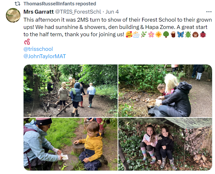 A busy week back after half term! Theatre workshops with the Young Garrick <a href="/The_CTA_Way/">Chase Terrace Academy</a>,  collaboration between Sports Ambassadors <a href="/johntaylorhigh/">John Taylor High</a> creating activities for pupils <a href="/MosleyAcademy/">The Mosley Academy</a> and Forest School sessions <a href="/walton_primary/">Walton C of E Primary</a> and also <a href="/trisschool/">ThomasRussellInfants</a> with their families!👏