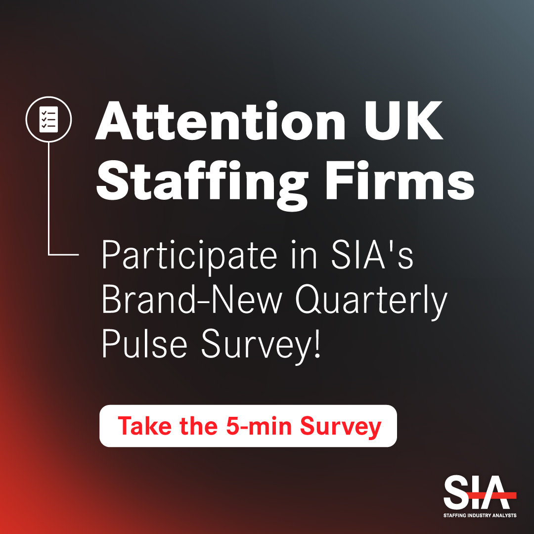 SIA is inviting #UK #staffing firms to participate in our new quarterly Pulse Survey. This survey looks at the latest trends in revenue, bill rates, orders, gross margins and more, enabling you to benchmark your firms performance. Take the survey here >> surveymonkey.com/r/QTQYDSX.