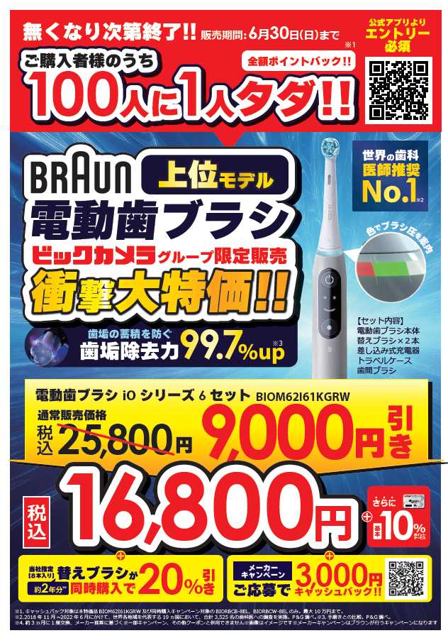 ビックカメラグループ限定販売❗️／ ブラウン電動歯ブラシiOシリーズ6 