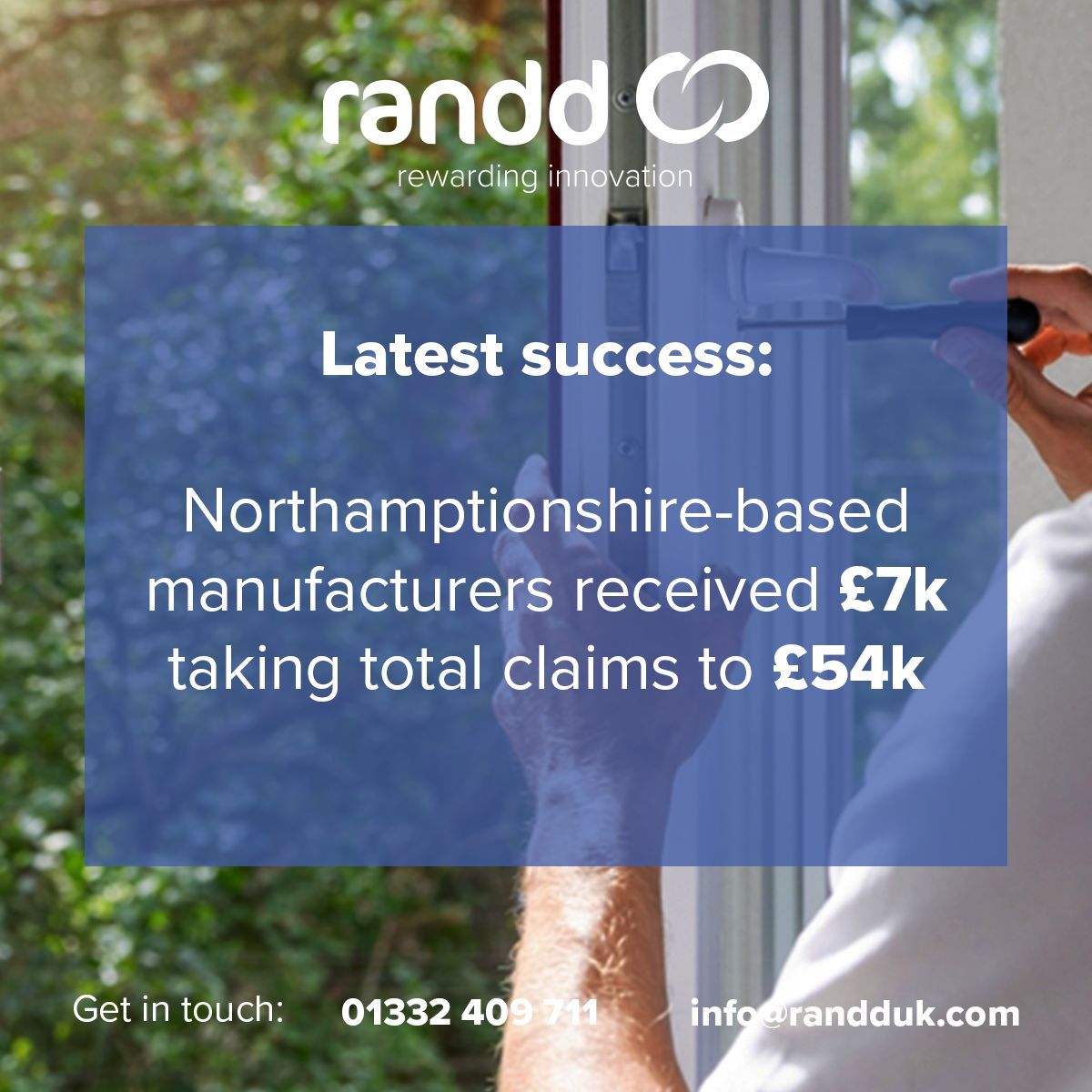 randduk's tweet photo. Northamptionshire-based UPVC glass door and windown manufacturers have received £7k in R&amp;D tax credits, taking total claims to £54k! 

#NorthamptionshireBusiness #TaxCredits #Research #Development https://t.co/PPa2ARxE9g