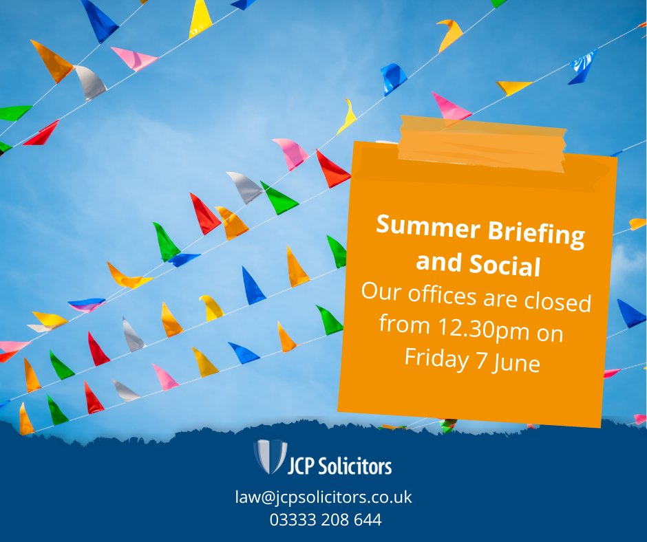 📢 Our offices will close at 12.30pm today for our Summer Briefing &amp; Social, reopening on Monday 10 June at 9am.

☎  If you need to speak with a member of the team before 5pm today, our switchboard remains open. Please phone 03333 208 644.

We apologise for any inconvenience.