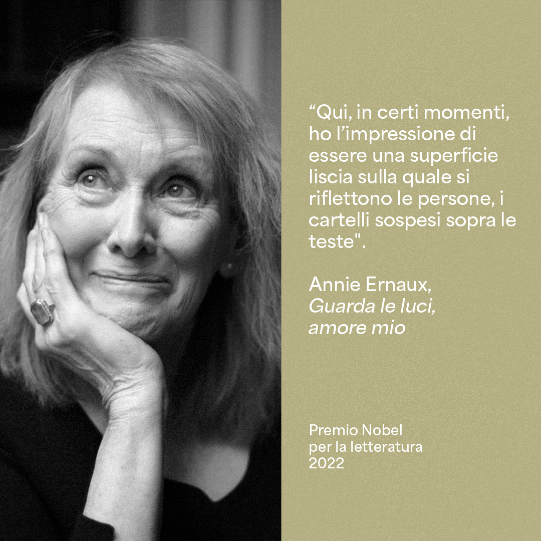 Vincitrice del premio Nobel per la Letteratura nel 2022 con "Guarda le luci, amore mio" e pubblicata in Italia da L'Orma, Annie Ernaux racconta la vita e gli esseri umani all'interno del supermercato, un microcosmo di aggregazione umana e luogo che riflette la realtà sociale.