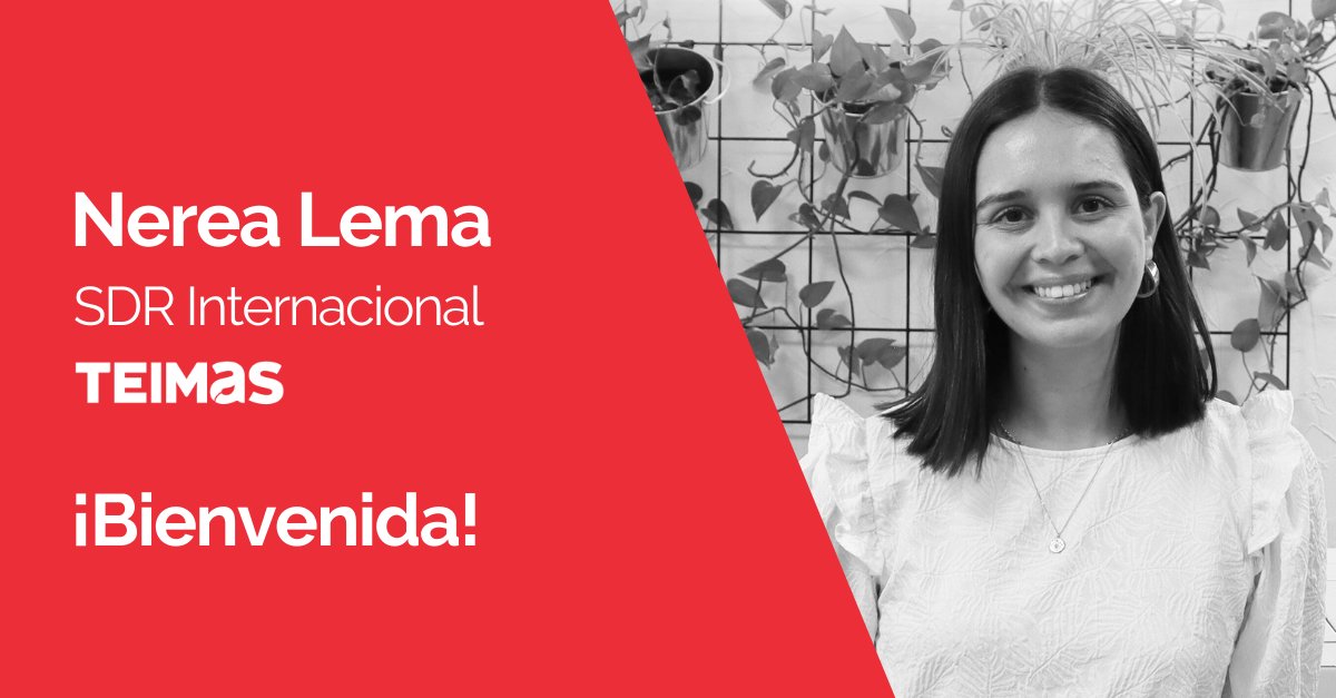 TEIMAS's tweet photo. ¡Nueva incorporación al equipo de Negocio! 

Damos la bienvenida a Nerea Lema como Sales Development Representative Internacional. 

#equipo #TEIMAS https://t.co/a3EHkJ4Lye