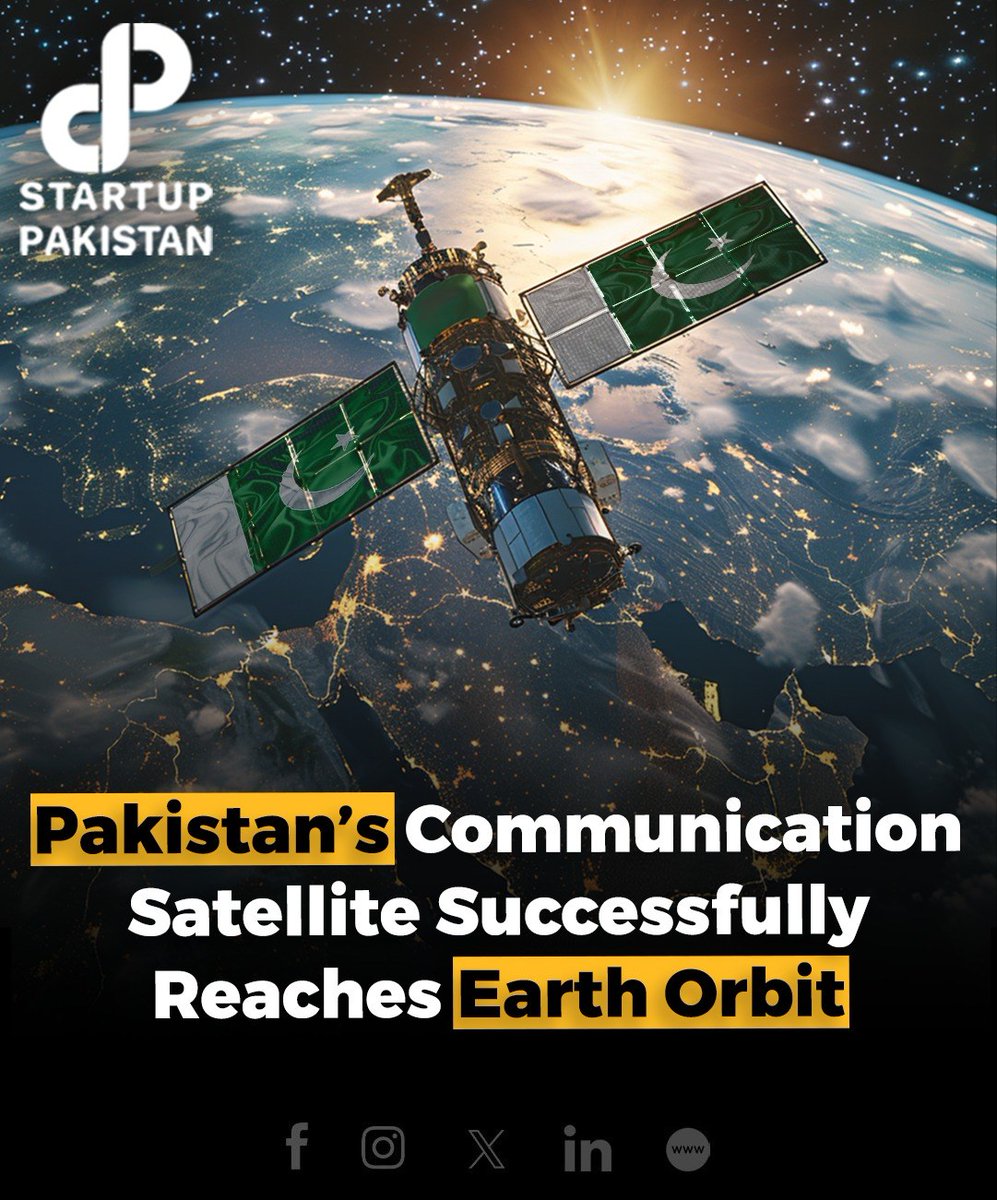 PakStartup's tweet photo. Pakistan's Space and Upper Atmosphere Research Commission (SUPARCO) announced that its communication satellite, PakSAT-MM1, has successfully reached its designated geostationary orbit.
#PakSATMM1 #SUPARCO #SatelliteLaunch #SpaceTechnology #DigitalPakistan #HighSpeedInternet https://t.co/XzDRnINSem