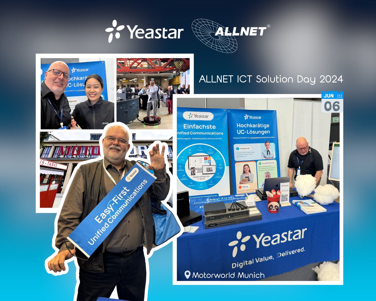 Yeastar's tweet photo. 🙌Forward with Yeastar at #ALLNETICT24 hosted by ALLNET GmbH, Yeastar's booth attracted curious minds and sparked deep conversations. →Missed the event? No worries! Reach out to the Allnet GmbH or Yeastar team for the latest updates.
#Yeastar #UnifiedCommunications https://t.co/iGyza4idU1