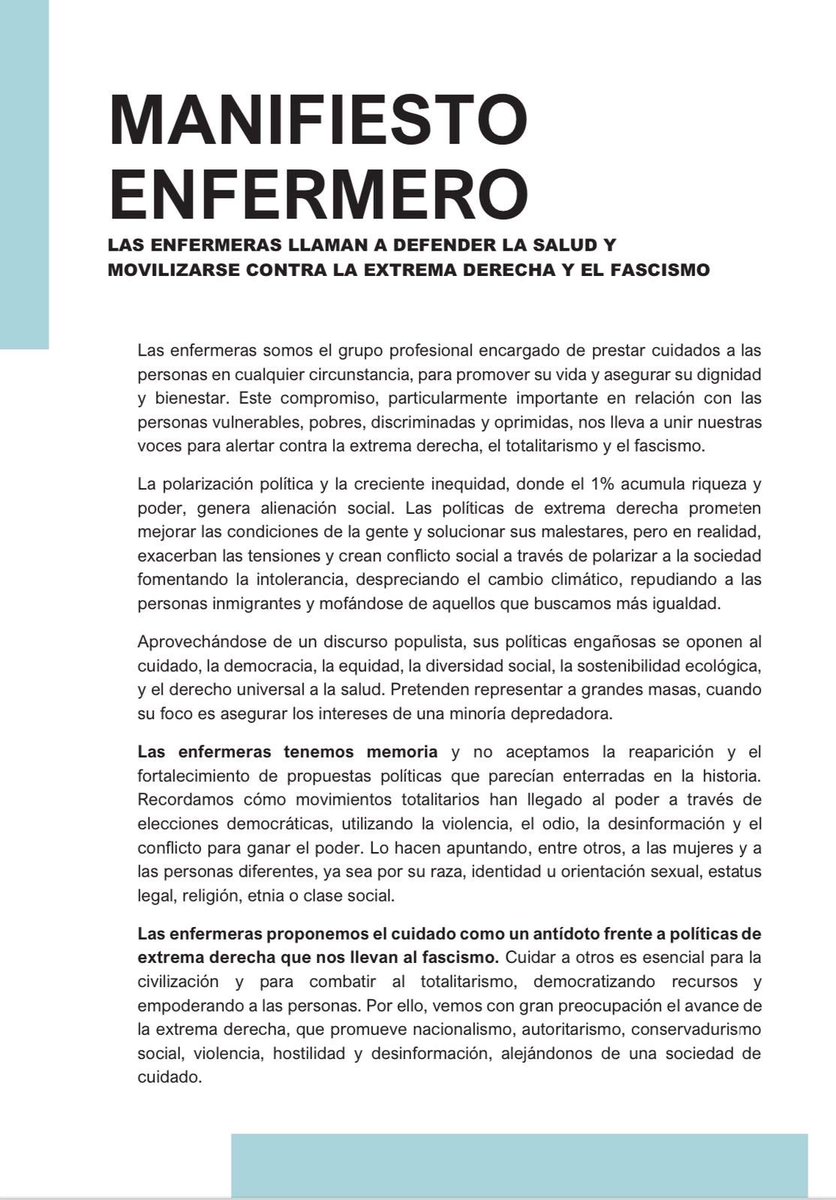 PazMompart's tweet photo. Las enfermeras, en defensa de la salud y derechos. Un grupo de enfermeras doctoras honoris causa de España hemos redactado este Manifiesto. Agradecemos difusión y colaboración ⁦@rmalberdi⁩ ⁦@maytemoren⁩ ⁦@DorisGrinspun⁩ ⁦@DeniseGastaldo⁩ ⁦@Grupo40I⁩ https://t.co/bm0MPZtDsJ