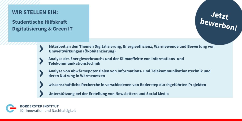 Sie haben Interesse an den Themen #Digitalisierung und #GreenIT? 💻🌿Sie wollen Einblicke in die Arbeitsweise einer wissenschaftlichen Forschungseinrichtung erhalten? 🔬Dann bewerben Sie sich bei uns. 

👉borderstep.de/studentische-h…