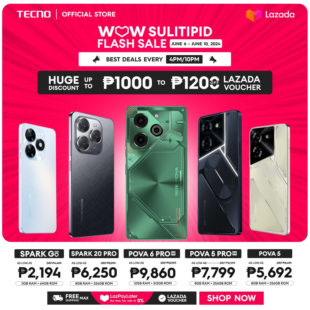 Tecnomobileph's tweet photo. Flash sale alert! Get exclusive vouchers every 4pm and 10pm June 6 to 10 only. Don't miss out – set your alarms now!
Lazada: https://t.co/CWjmrGHnnF
#SPARKSeries #POVASeries #FlashSaleVoucher #TECNOPhilippines https://t.co/6CS1nolCpk