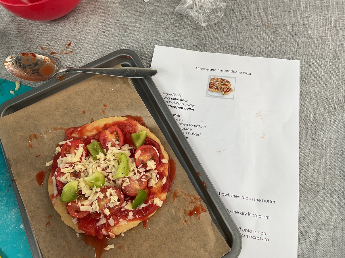 We had a great time making scone based pizzas this morning in Food tech
