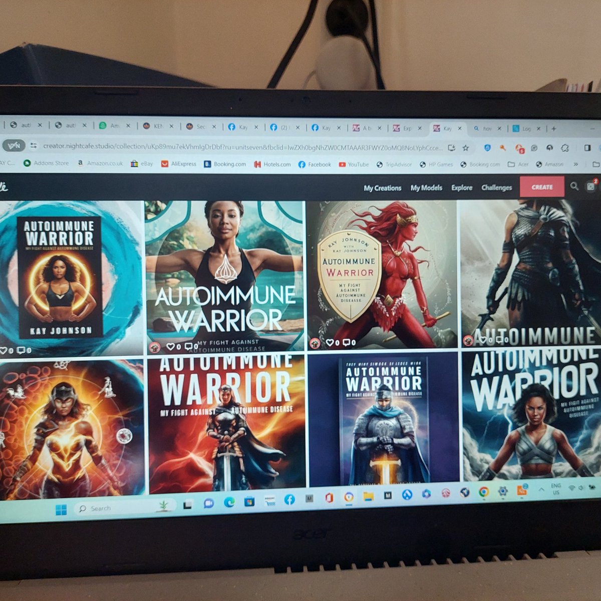 Kay90299088's tweet photo. My nephew Sam who works @NightCafeAi showed me some more AI art he did that would have made great book covers for my book on Amazon.
Autoimmune Warrior - My Fight Against Autoimmune Disease by Kay Johnson https://t.co/oJpcC6Q1xS
