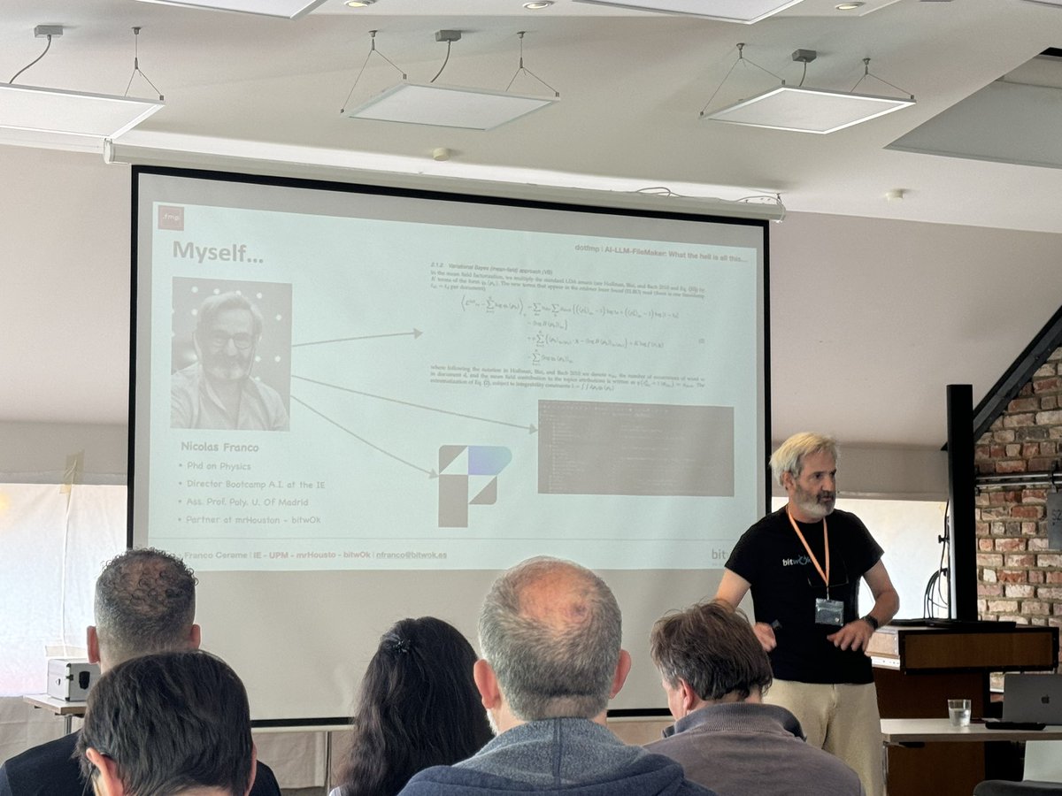 hedmanjohan77's tweet photo. AI-LLM-FileMaker:What the hell is all this… being presented by Nicolas Franco at @dotfmp conference in #berlin
Really deep diving into what AI is
#ai #squaremoon #llm #filemaker https://t.co/7wNgfiGhO4