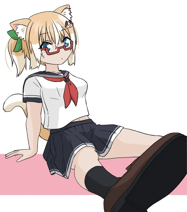 <つかれたからだらだらするよー <たまにはだらだらしようねー <…普段からだらだらしてませんか? #創作 #オリキャラ #ネコとイヌとメガネっ娘