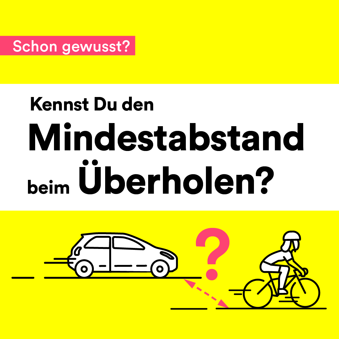 Abstand, bitte! Aber wie viel eigentlich❓🚘 Wenn Du mit dem #Auto innerorts #Fahrradfahrer überholen willst, musst Du einen Sicherheitsabstand von mindestens 1,5 Metern einhalten. Außerorts beträgt dieser verpflichtend 2 Meter. Ansonsten darf nicht überholt werden❗️