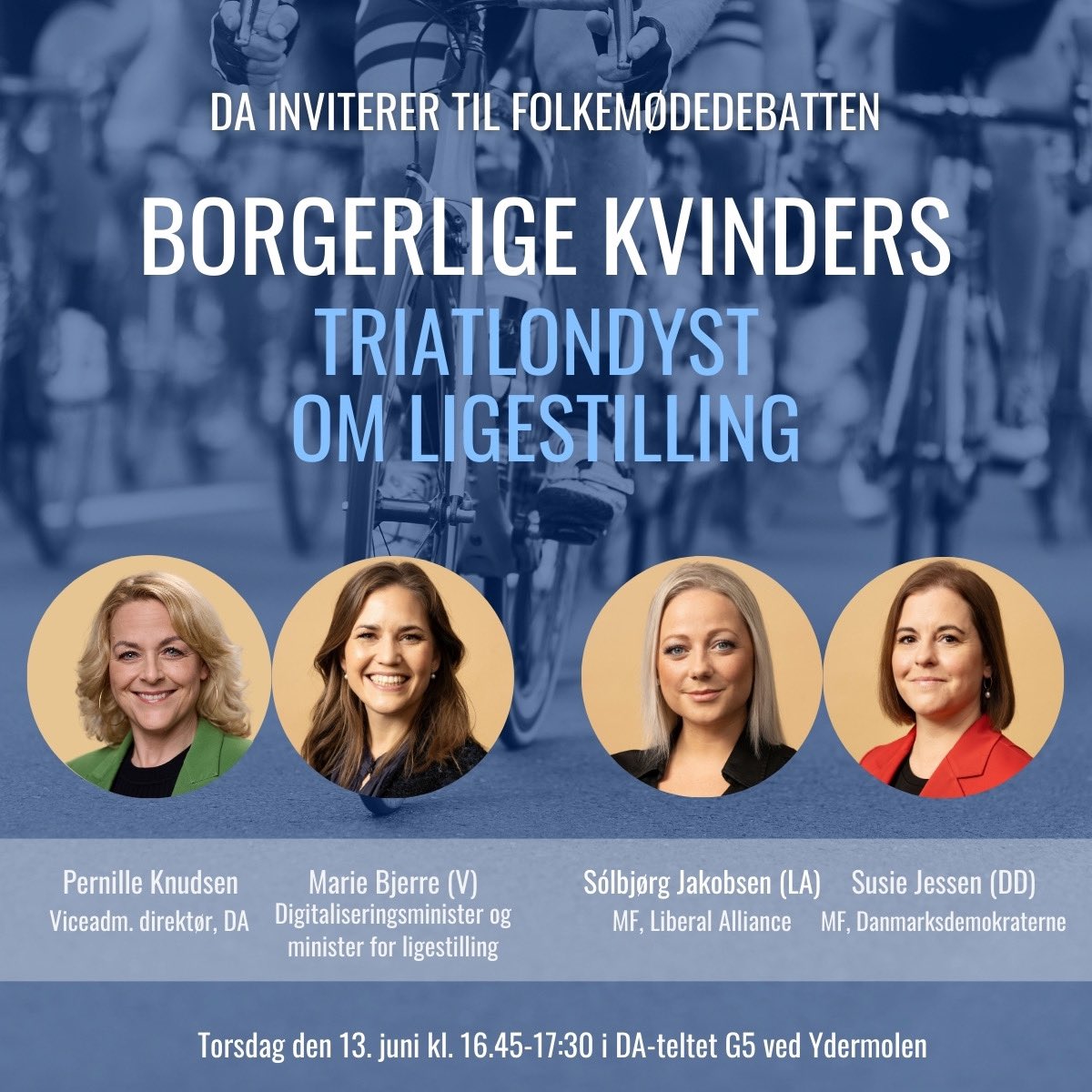 DA - Dansk Arbejdsgiverforening (@dansk_arbgiver) on Twitter photo Torsdag danner ‘Arbejdsmarkedspolitiske Lege’ i DA-teltet ramme om en spændende debat, hvor to hold debatterer ligestillingsemner i tre udfordrende runder 🏊♀️🚴♀️🏃♀️
Kom og se <a href="/PernilleKnudse/">Pernille Knudsen</a>, <a href="/marie_bjerre/">Marie Bjerre</a>, <a href="/solbjorgLA/">Sólbjørg Jakobsen</a> og <a href="/SusieJessen/">Susie Jessen</a> i telt G5 ved Ydermolen 📍
#fmdk Torsdag danner ‘Arbejdsmarkedspolitiske Lege’ i DA-teltet ramme om en spændende debat, hvor to hold debatterer ligestillingsemner i tre udfordrende runder 🏊♀️🚴♀️🏃♀️
Kom og se <a href="/PernilleKnudse/">Pernille Knudsen</a>, <a href="/marie_bjerre/">Marie Bjerre</a>, <a href="/solbjorgLA/">Sólbjørg Jakobsen</a> og <a href="/SusieJessen/">Susie Jessen</a> i telt G5 ved Ydermolen 📍
#fmdk