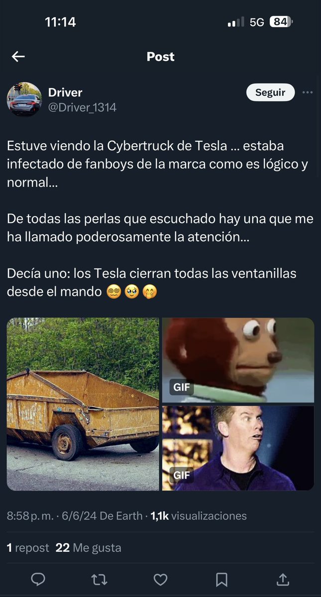 Aix Fernando… te vimos comprándole una camiseta de cybertruck al niño😏
Tu hijo se ha convertido en fanboy o sigue tus pasos de ser hater en oculto?😏
<a href="/Driver_1314/">Driver</a>