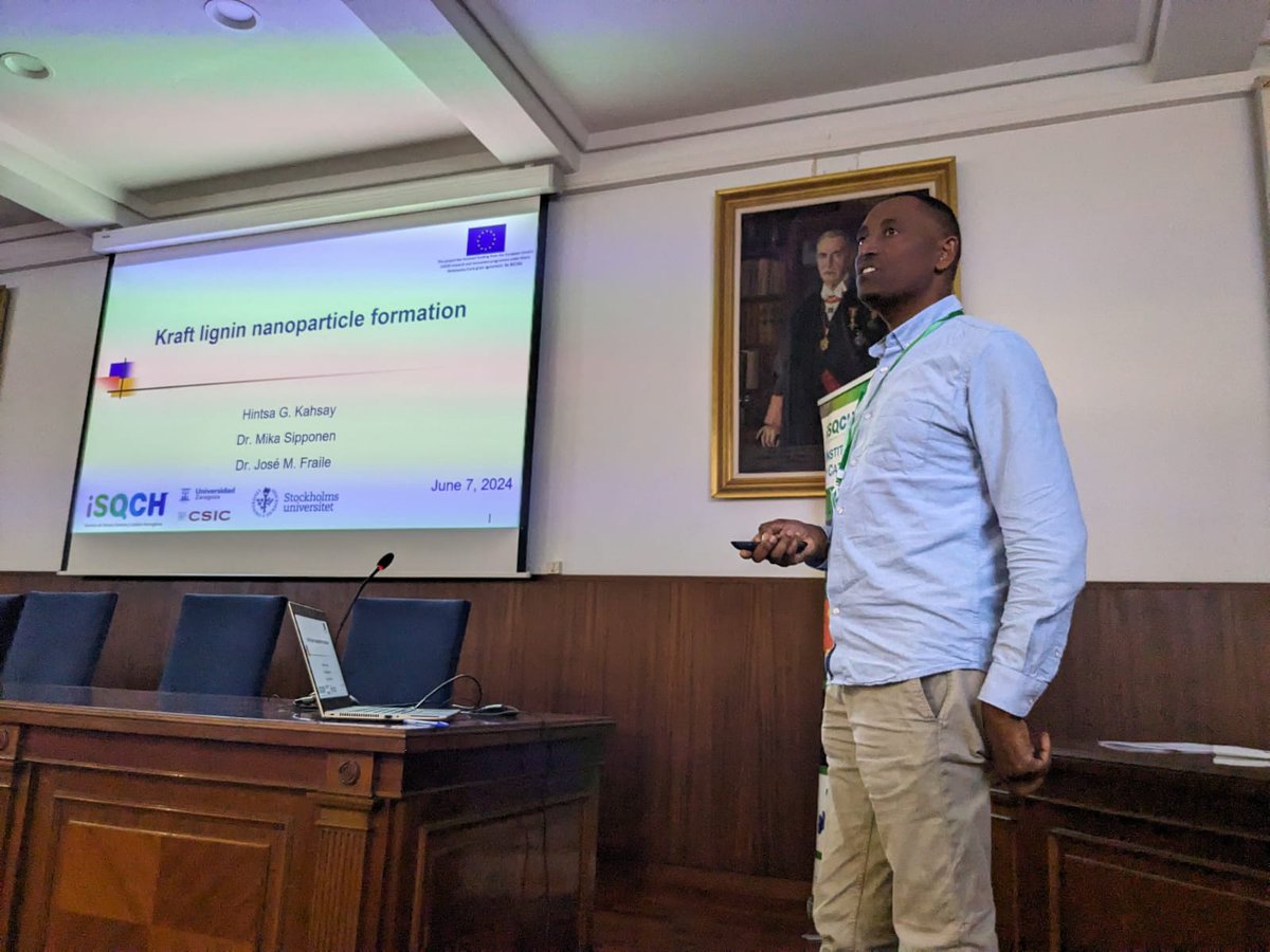 ISQCH (CSIC-UNIZAR) (@isqch) on Twitter photo Now on stage Hintsa G. Kahsay presents his work on kraft lignin nanoparticle formation
<a href="/CSIC/">CSIC</a> <a href="/DPE_CSIC/">Postgrado CSIC</a> <a href="/unizar/">Universidad Zaragoza</a> <a href="/EscuelaUz/">Escuela de Doctorado UZ</a> <a href="/Ciencias_Unizar/">Ciencias_Unizar</a> <a href="/AragonCsic/">CSIC Aragón</a> #IIISimposioISQCH Now on stage Hintsa G. Kahsay presents his work on kraft lignin nanoparticle formation
<a href="/CSIC/">CSIC</a> <a href="/DPE_CSIC/">Postgrado CSIC</a> <a href="/unizar/">Universidad Zaragoza</a> <a href="/EscuelaUz/">Escuela de Doctorado UZ</a> <a href="/Ciencias_Unizar/">Ciencias_Unizar</a> <a href="/AragonCsic/">CSIC Aragón</a> #IIISimposioISQCH