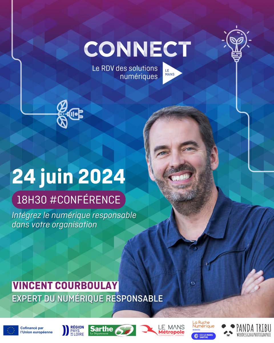 #ÉVÉNEMENT | CONNECT revient le 24 juin à la <a href="/cci72/">CCI Le Mans & Sarthe</a> pour une soirée fléchée Numérique Responsable🌿

👉Le but? Mettre en place des actions concrètes pour réduire l'impact environnemental de nos activités numériques

Inscription: cutt.ly/heiDc5KC
#lemans #numérique #greenIT