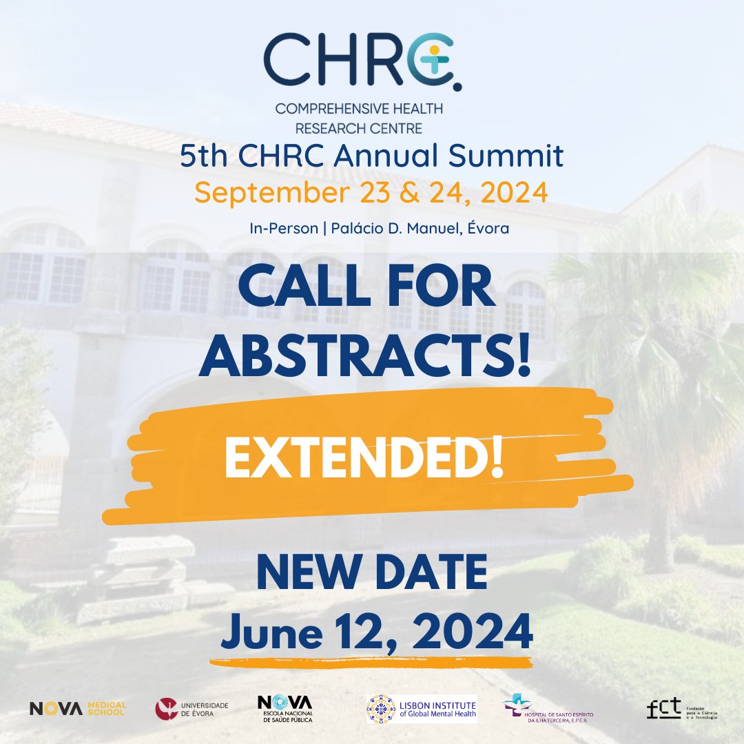 CHRC_Centre's tweet photo. ⚠The deadline for the abstract submissions was extended until June 12, 2024.⚠

Last chance! Share your work with us and make sure to make you abstract submissions until next Wednesday!
👉https://t.co/JISLNLwkC8 https://t.co/DfCG1OX53v