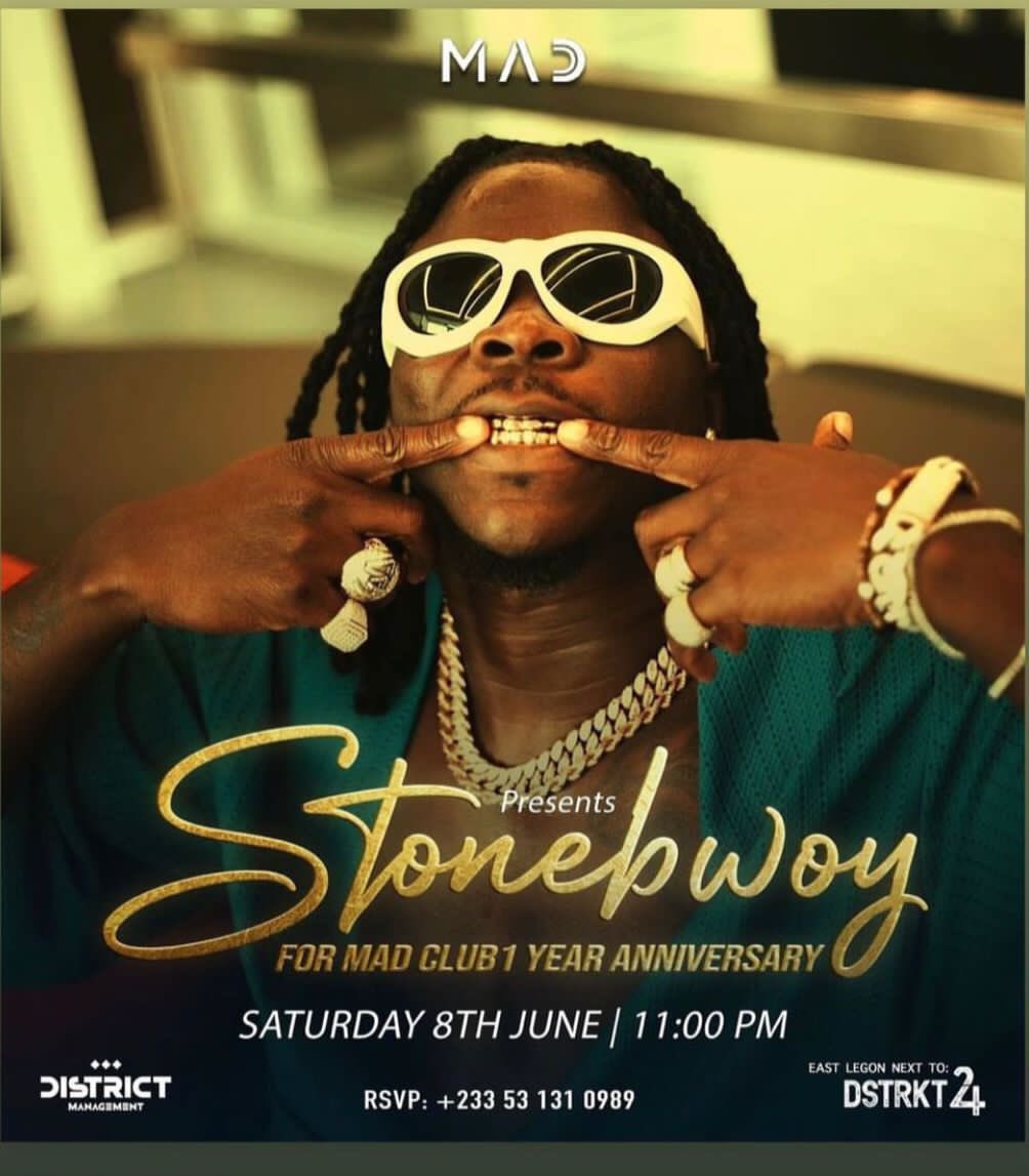 Catch @Stonebwoy Live at Liman Hall Artiste Night inside Legon Campus and Mad Club for Mad Club 1 year anniversary. 1 Night 2 Shows 🇬🇭🐐