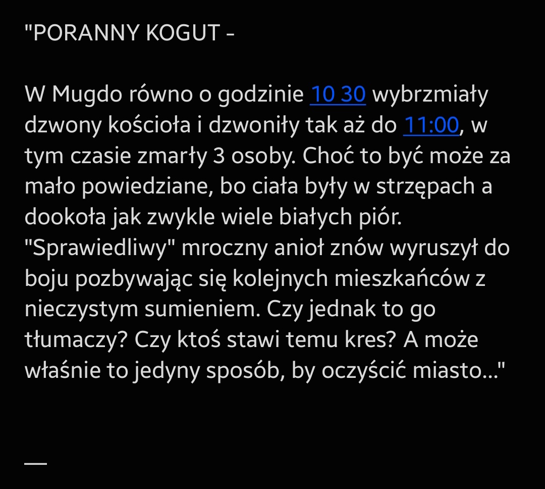 MUGDOSPOTTED's tweet photo. UWAGA!

Oto nowe wiadomości na oficjalnej stronie miasta: www. mugdonews. Osoba za tymi wpisami jest bezimienna i najszybciej dzieli się prasą internetową, to jedna z wielu zagadek miasteczka. Załączamy część tego wpisu: https://t.co/f6JqVy8rhg