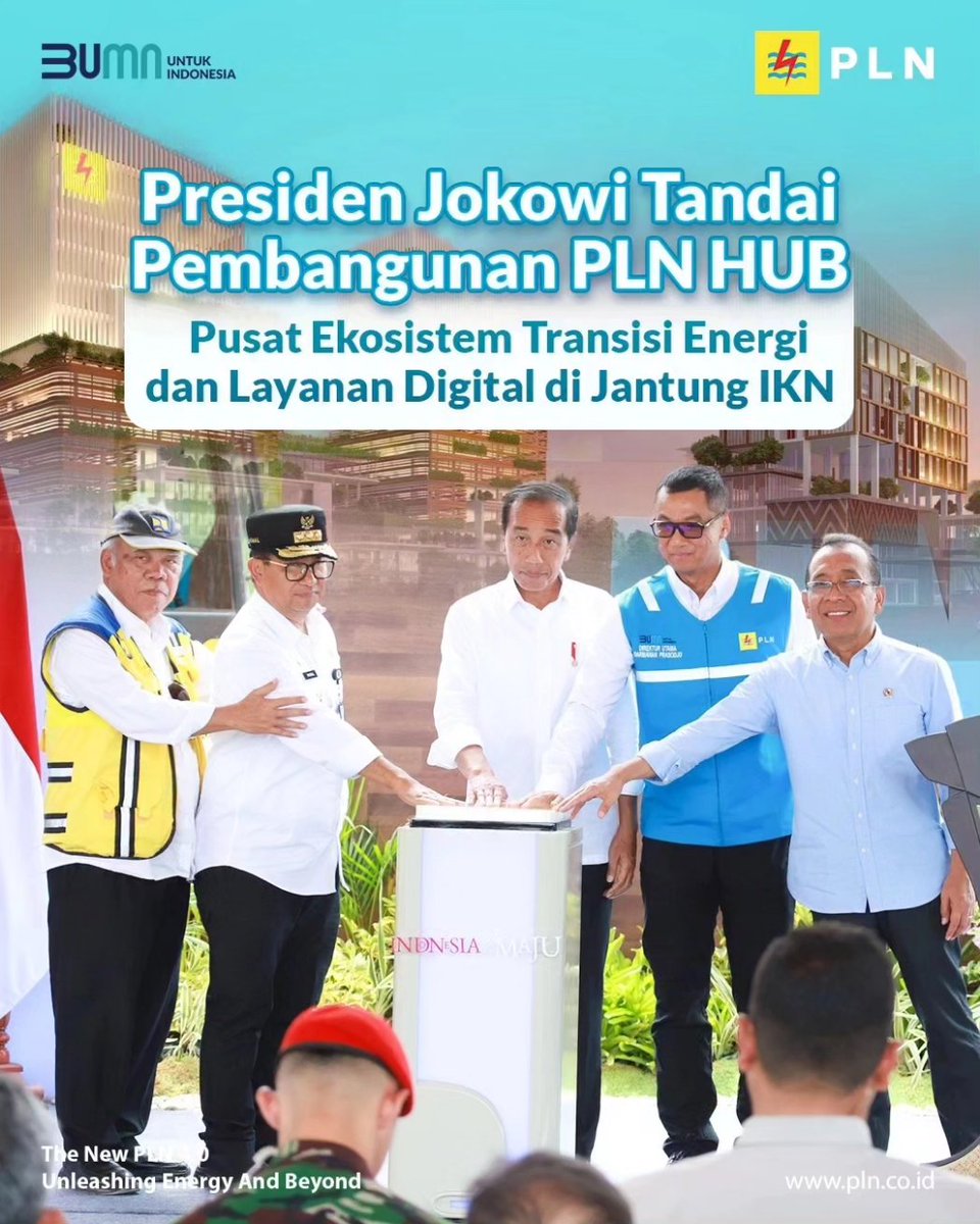 pln_mmu's tweet photo. Presiden Republik Indonesia, Joko Widodo melakukan peletakan batu pertama atau groundbreaking pembangunan pusat ekosistem transisi energi dan layanan digital yang pertama dan terbesar di Tanah Air
#PLNHUBIKN #PLNSukseskanIKN #PLNHubIKNNusantara #IntegratedREZone https://t.co/4MNQmAVULq