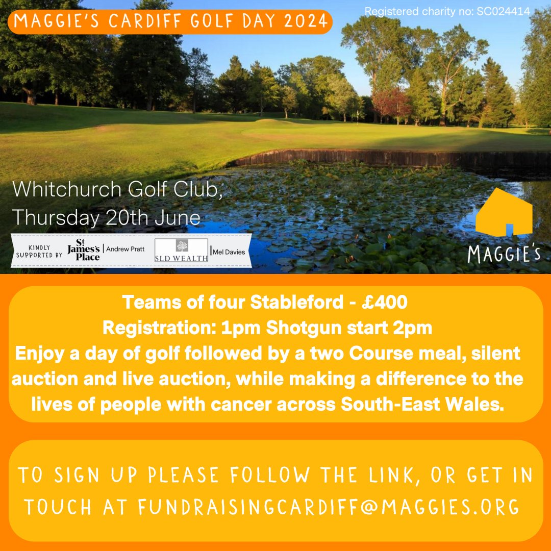 Join our Maggie's Cardiff Golf Day on Thursday 20th June at Whitchurch Golf Club. 

This will be a fantastic day of 18 holes of golf as well as a two course dinner and live auction. ⛳️

Teams of 4 are £400 and all to raise money for people with cancer.
eventbrite.co.uk/e/maggies-card…