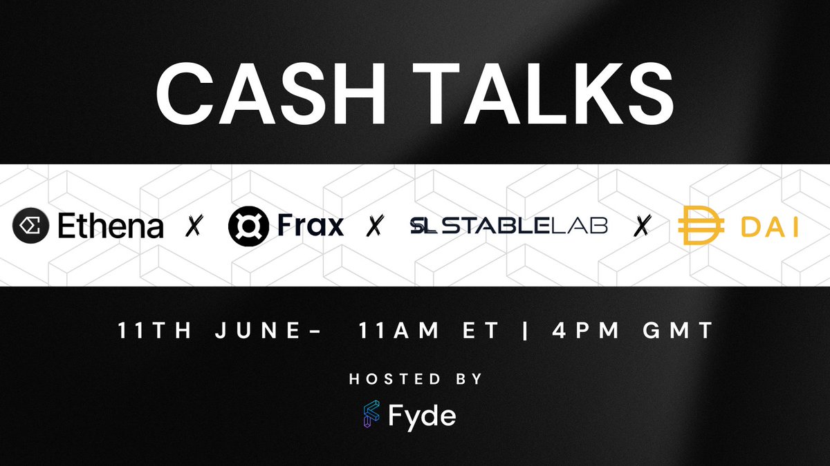 FydeLabs's tweet photo. who doesn't like cash? 💸

tune in next week as we dive into stablecoins and synthetic dollars with the titans of the space!

this is one you don't want to miss. 😉

@ethena @fraxfinance @StableLab @MakerDAO https://t.co/8drYWsGHYS