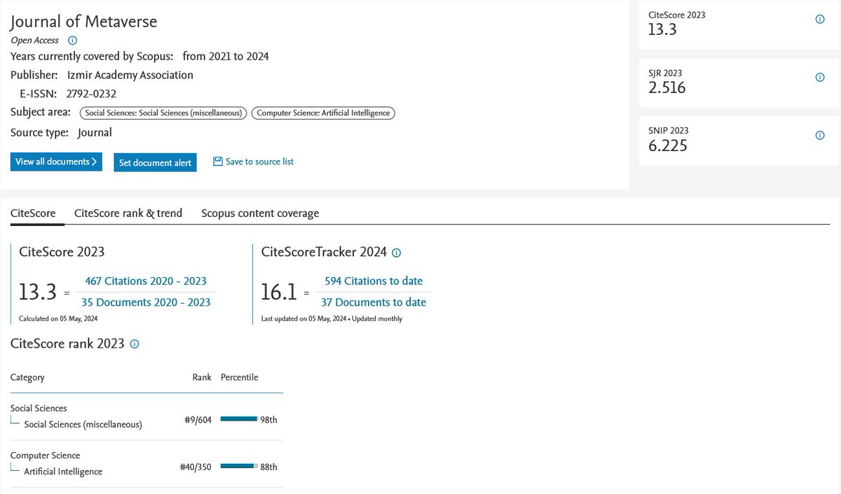 eniskaraarslan's tweet photo. Creating the world’s first metaverse-themed academic journal began in 2021. Now we are ranking among the top ten in the world in #socialscience and within the top 50 in #computerscience and #artificialintelligence according to the #Scopus index. 

#journal #metaverse #future https://t.co/ROLFV6vDV2