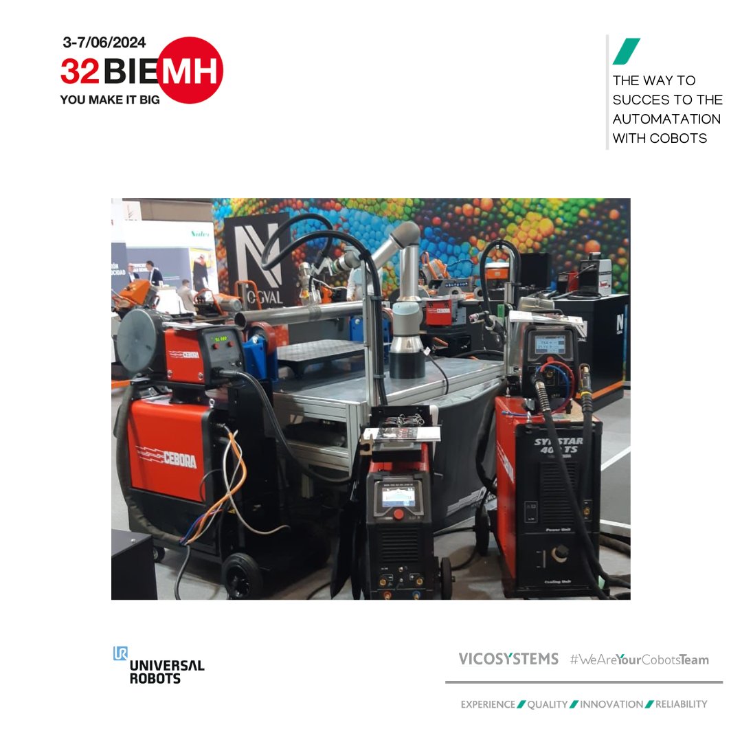 Esta semana durante la #Biemh, hemos mostrado la solución de soldadura <a href="/UR_Iberia/">Universal Robots ES</a> - #Cebora con el módulo de comunicación desarrollado en colaboración de #Solprome y <a href="/VicoSystems/">VicoSystems</a> que permite controlar la comunicación Cobot-Máquina tanto para soldadura MIG/MAG como TIG.