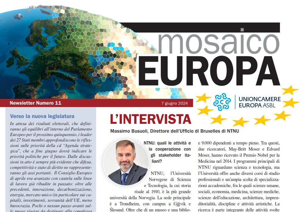 unioncamere's tweet photo. Si parla di #universitá e del nuovo Programma quadro di #ricerca e sviluppo nell'intervista di apertura del nuovo numero di #MosaicoEuropa a @MassimoBusuoli, direttore dell'ufficio di Bruxelles di @NTNUbrussels. https://t.co/hB3c0bhHXj #UnioncamereEuropa https://t.co/d0KPbvzQsF