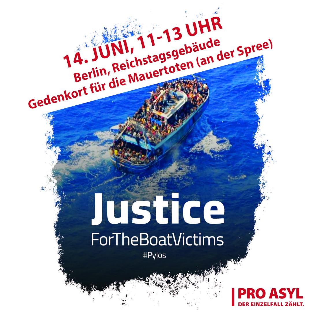 ProAsyl's tweet photo. Am 14. Juni 2023 sind über 600 Menschen vor #Pylos ertrunken - obwohl die griechischen Behörden seit vielen Stunden von der kritischen Situation des Schiffes wussten. Wir fordern zum Jahrestag gemeinsam mit Überlebenden Aufklärung &amp; Gerechtigkeit! Kommt vorbei, zeigt Solidarität! https://t.co/EB4NG8NLTL