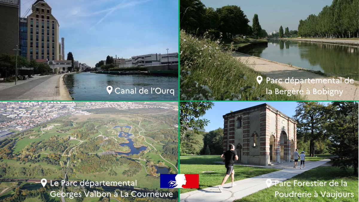 Prefet93's tweet photo. 🌍 Cette semaine a eu lieu la journée mondiale de la course à pied ! 
🚶‍ L’occasion de se rappeler l'importance de bouger au moins 30 minutes par jour pour notre santé !

🏃‍ Pour vous aider, voici 4 endroits où vous pouvez courir dans le département :

- Le long du canal de l'Ourcq
- Parc départemental de la Bergère à Bobigny
- Parc départemental Georges Valbon à La Courneuve
- Parc forestier de la Poudrerie à Vaujours