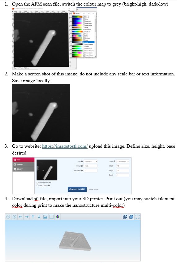 #fridaySNOM Outreachy post today! Here are the 3D printed samples we printed out for outreach! 

Height information is based on real SNOM scans (nano to micrometer original size)! 🌟

Also included a simple instruction on how to bring your own AFM/SNOM scans into real life ☝️🤩