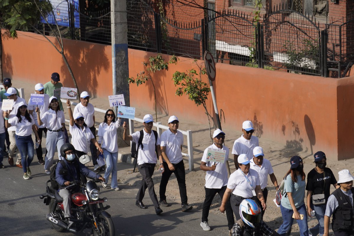 FAONepal's tweet photo. FAO in collaboration with the Government of Nepal #DFTQC and other development partners participated in the Morning Rally to mark World Food Safety Day 2024. #WorldFoodSafetyDay #FAO #Nepal #FoodSafety4all https://t.co/nFquSYAFfD
